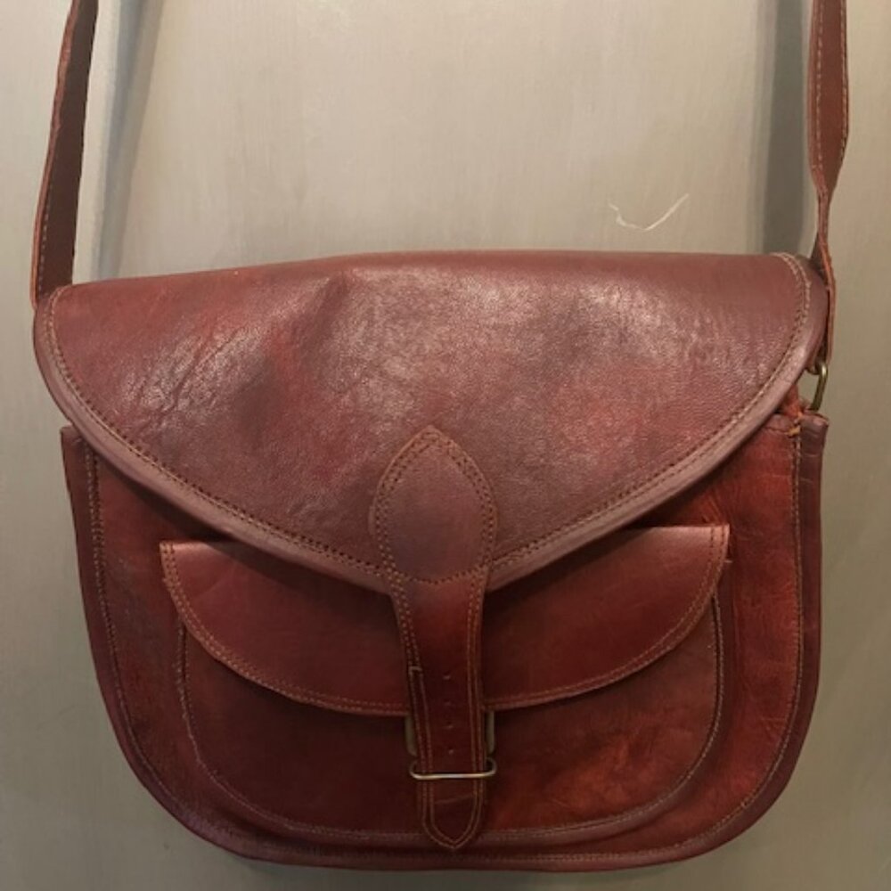 Handmade Vintage Style Genuine Brown Leather Cross Body Shoulder Bag - Picture 14 of 16